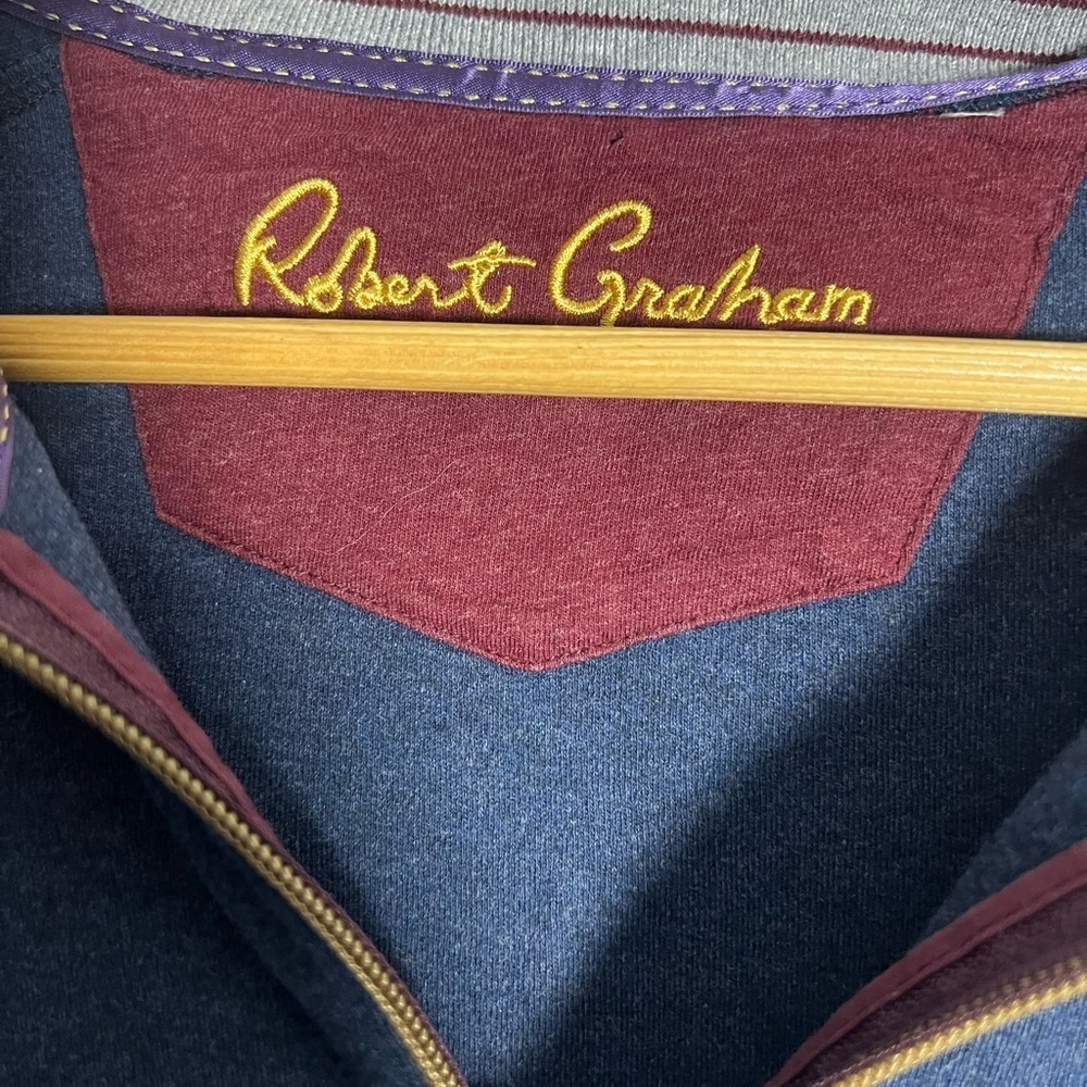 Robert Graham Burgundy and Navy Quarter-Zip Pullover - Size Large - Picture 4 of 4